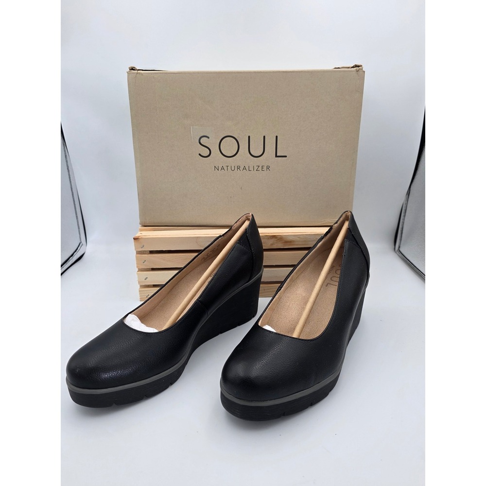 Soul Naturalizer Wedge Pump Women 9.5 Black Platform Comfort Slip On Shoes